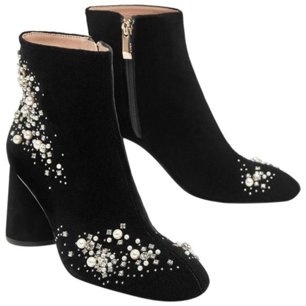 NWOT Zara Black Velvet Embellished Ankle Boots EUR37